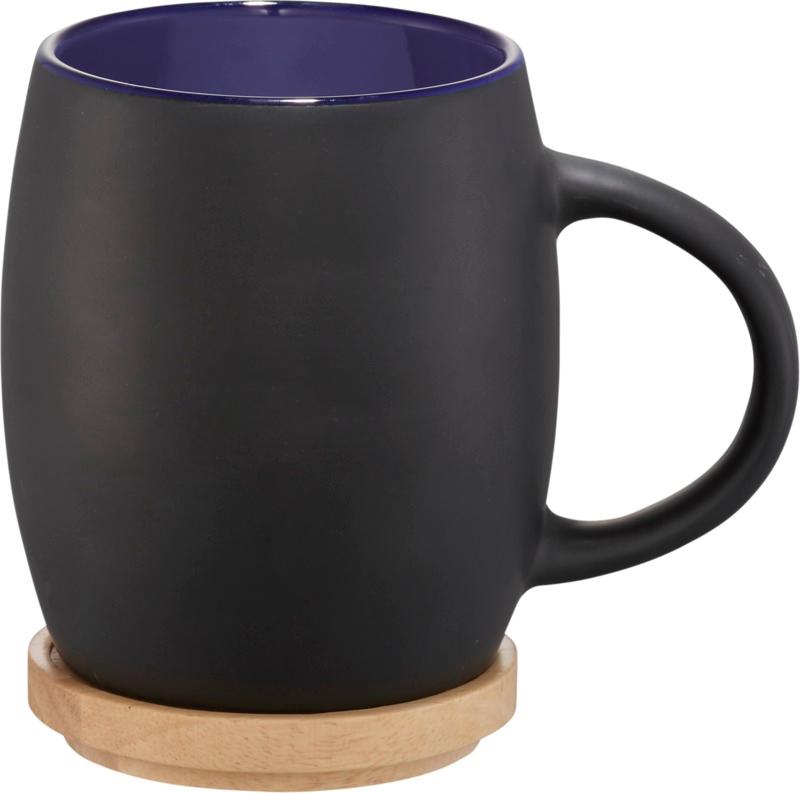 Hearth 400 ml ceramic mug with wooden coaster
