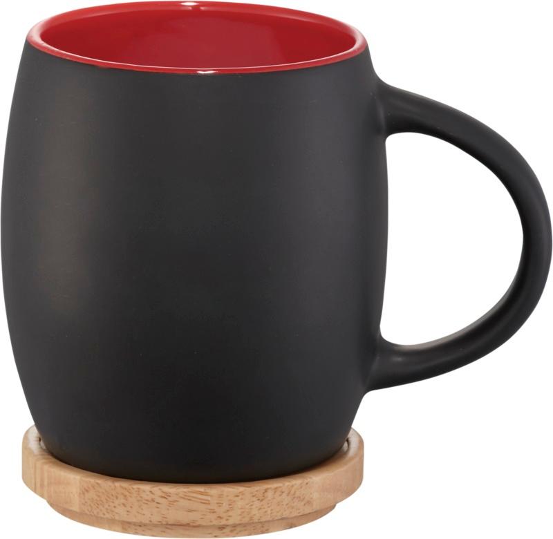 Hearth 400 ml ceramic mug with wooden coaster