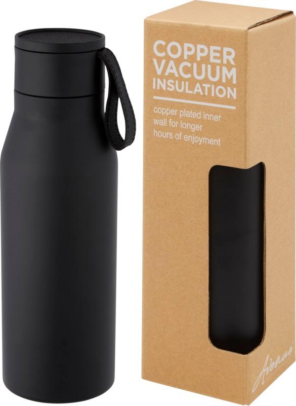 Ljungan 500 ml copper vacuum insulated stainless steel bottle with PU leather strap and lid