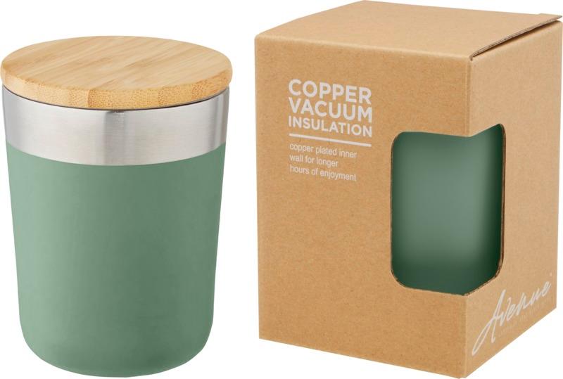 Lagan 300 ml copper vacuum insulated stainless steel tumbler with bamboo lid