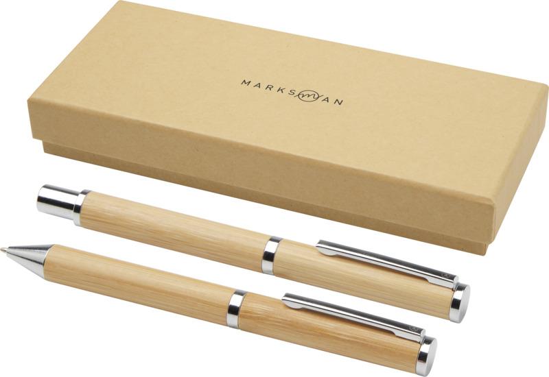 Apolys bamboo ballpoint and rollerball pen gift set 