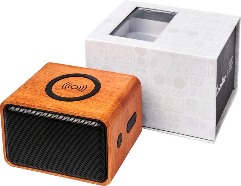 Wooden 3W speaker with wireless charging pad