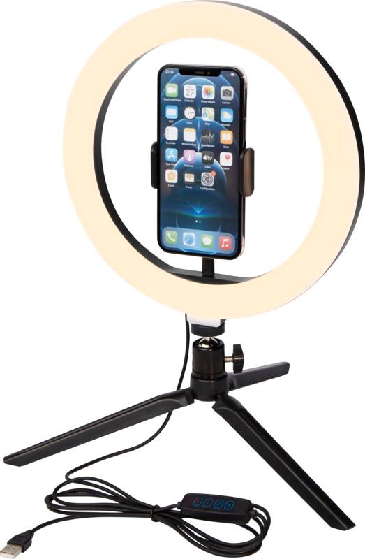 Studio ring light for selfies and vlogging with phone holder and tripod