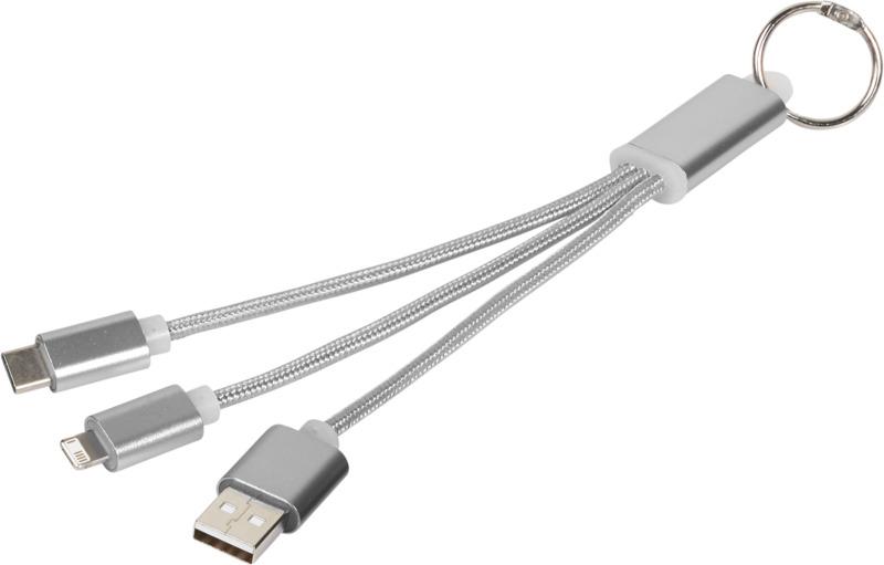 Metal 3-in-1 charging cable with keychain